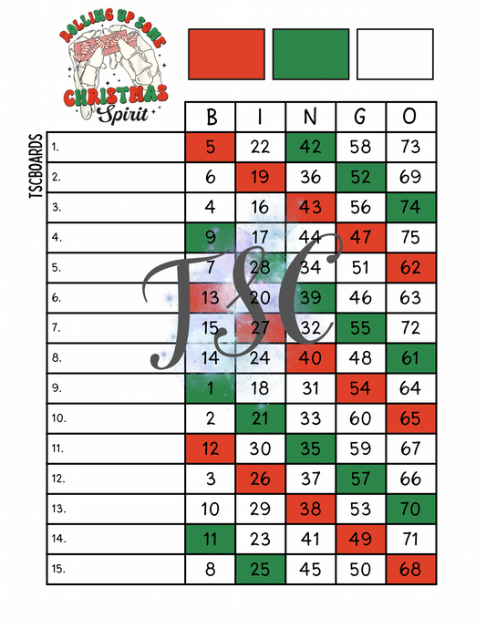 Rolling Up Some Christmas Spirit Bingo Board 1-75 Ball