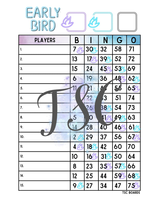 Early Bird Neon Bingo Board 1-75 Ball