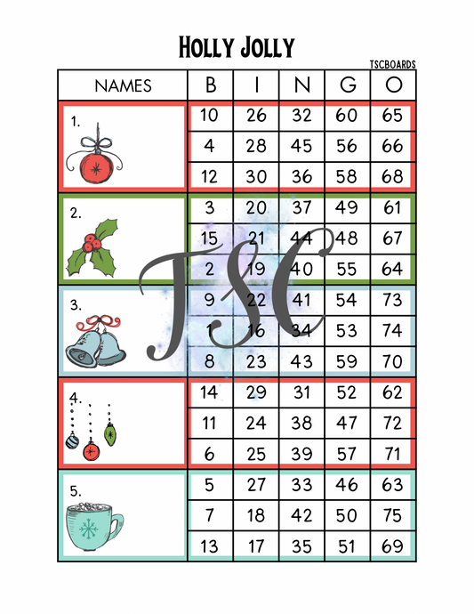 Holly Jolly Block Bingo Board 1-75 Ball