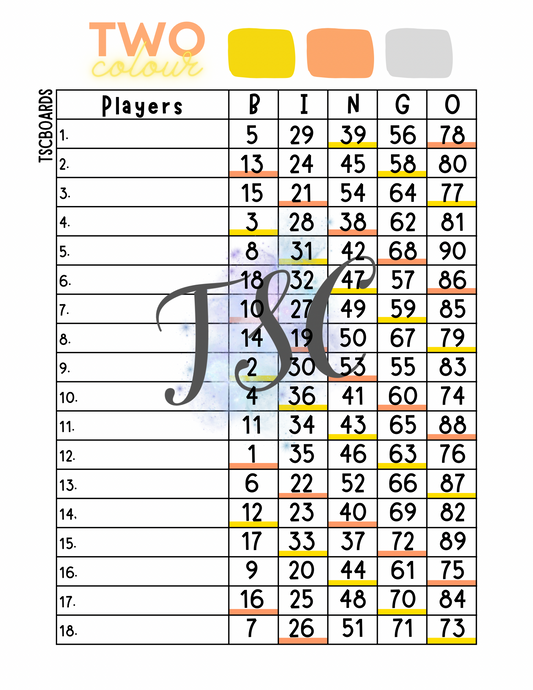 Two Colour Bingo Board 1-18 Line 1-90 Ball