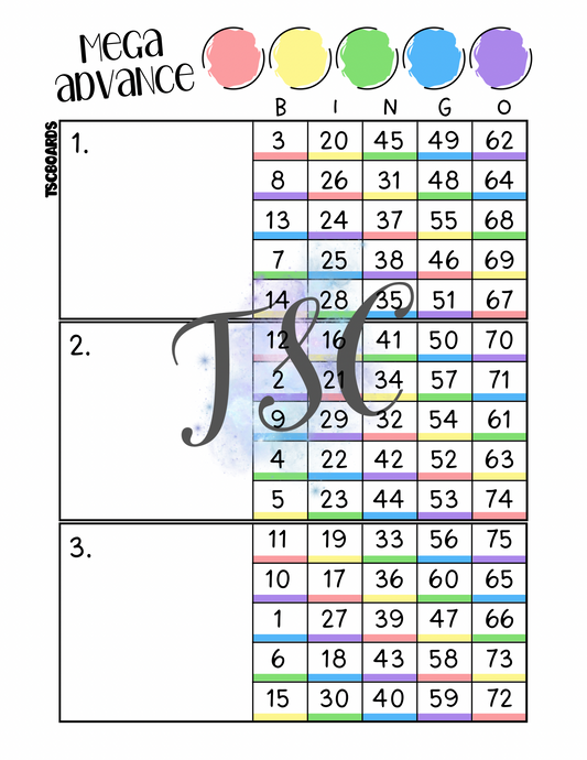 Mega Advance Main Block Bingo Board 1-75 Ball