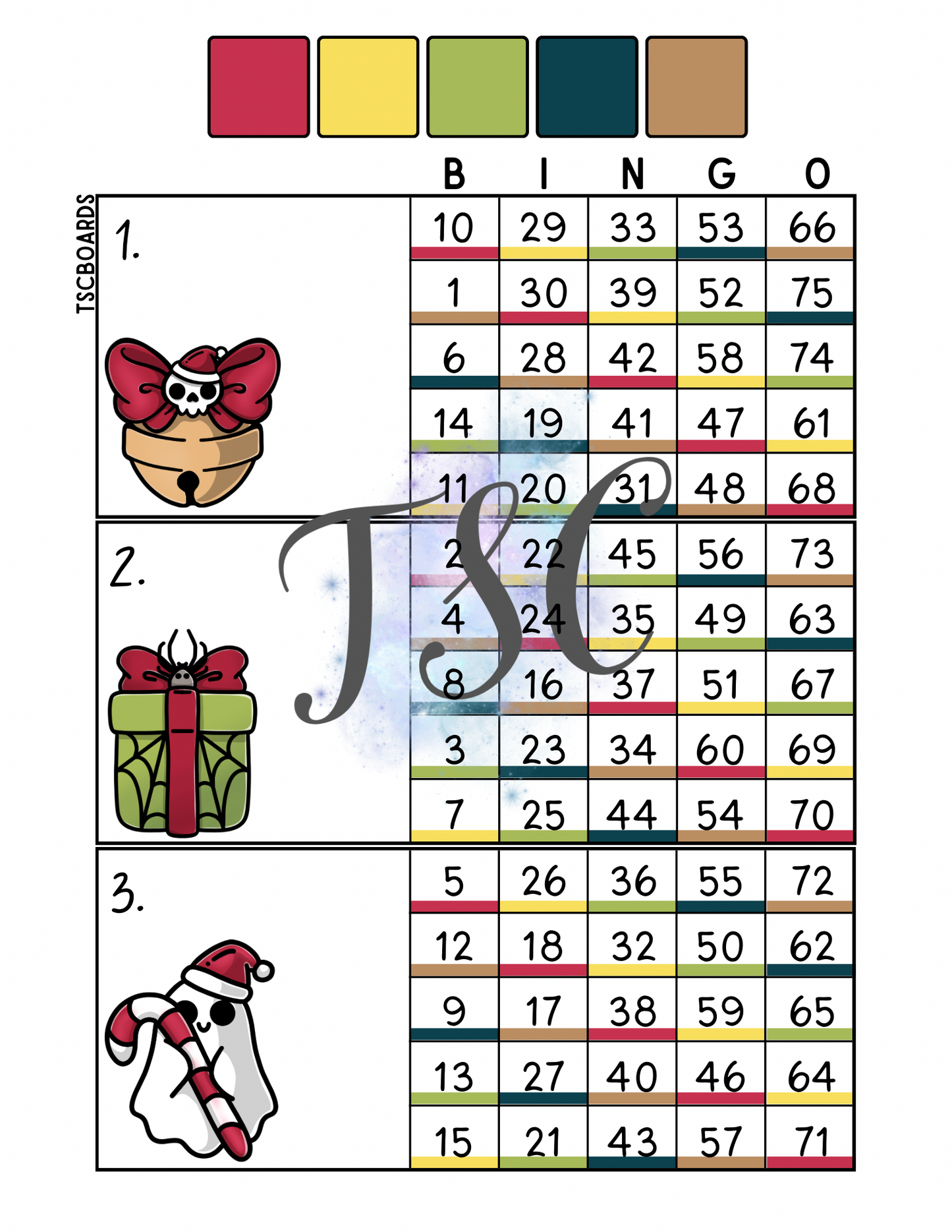 Spooky Christmas Mega Rainbow Block Bingo Board 1-75 Ball