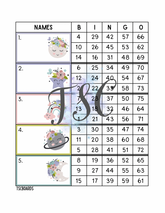 Boho Block Bingo Board 1-75 Ball