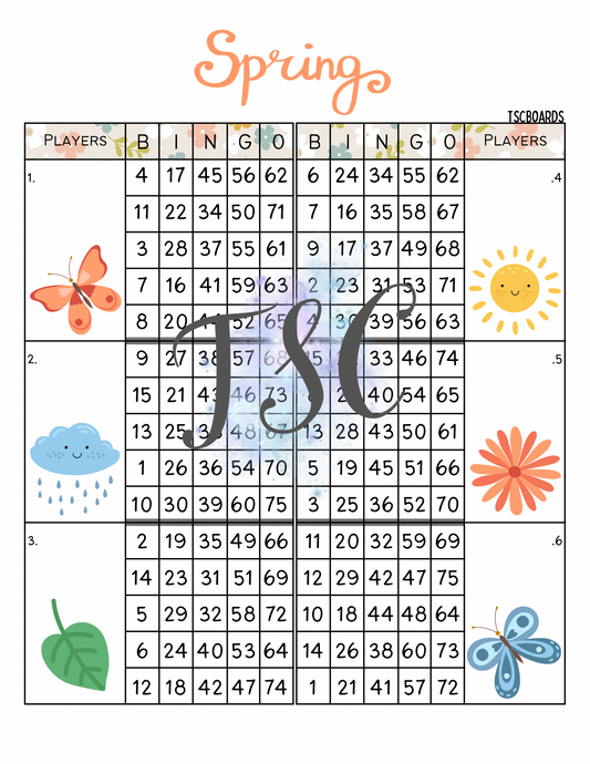 Spring Mega Double Block Bingo Board 1-75 Ball