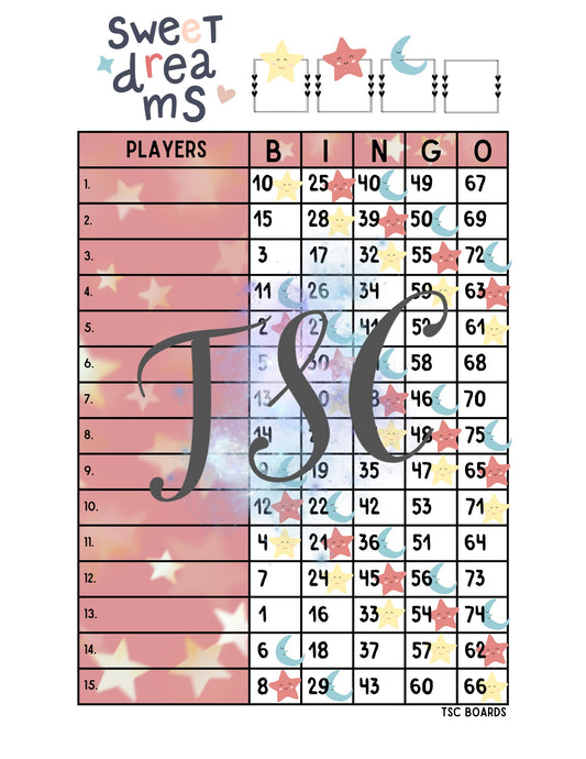 Sweet Dreams Bingo Board 1-75 Ball