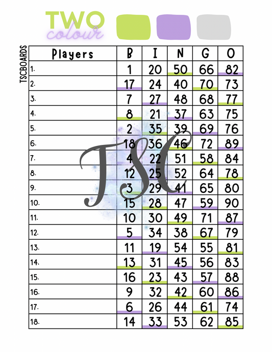 Two Colour Bingo Board 1-18 Line 1-90 Ball