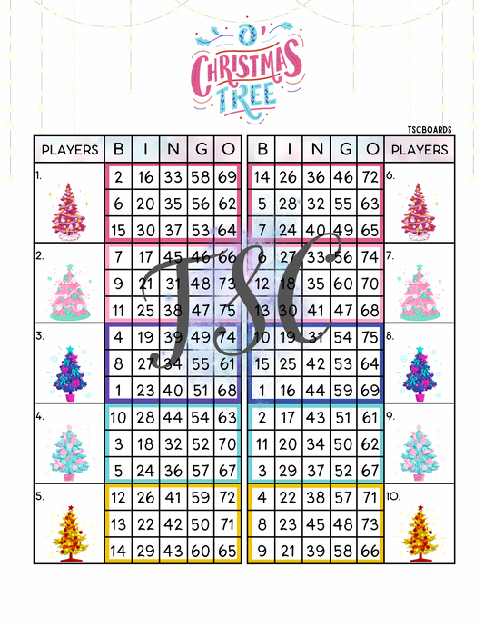 O’Christmas Tree Double Block Bingo Board 1-75 Ball