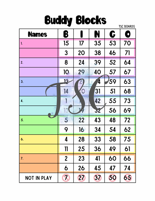 Buddy Blocks Bingo Board 1-75 Ball