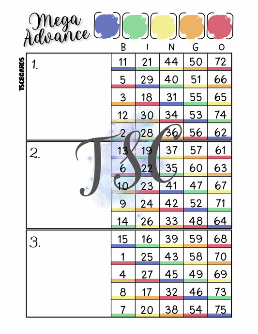 Mega Advance Main Block Bingo Board 1-75 Ball