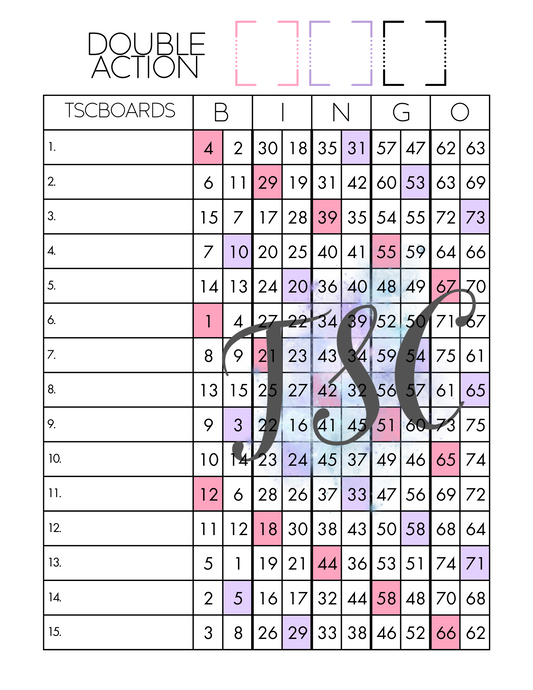 Double Action Pink and Purple Bingo Board 1-75 Ball
