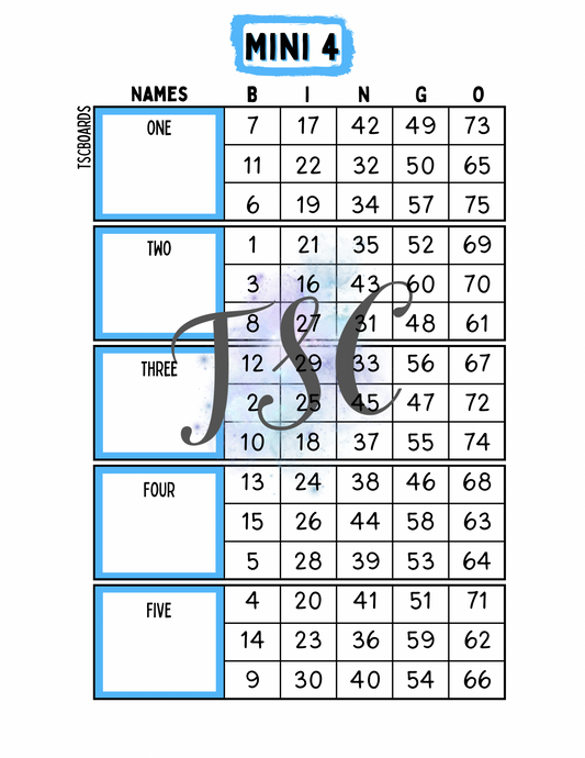 Block Mini 4 Bingo Board 1-75 Ball