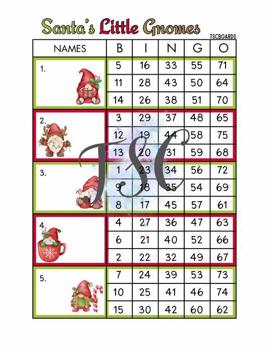 Santa’s Little Gnomes Block Bingo Board 1-75 Ball