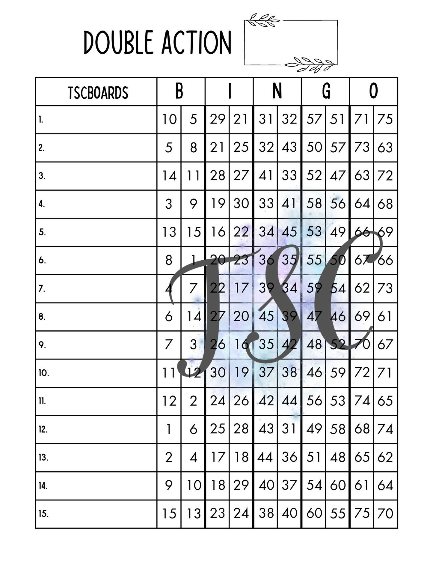 Double Action Bingo Board 1-75 Ball