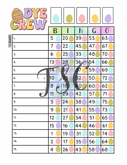 Dye Crew Bingo Board 1-75 Ball