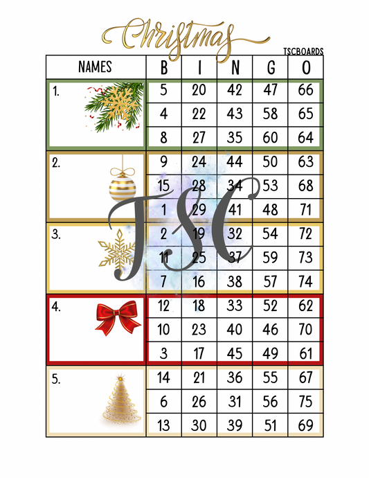 Christmas Block Bingo Board 1-75 Ball