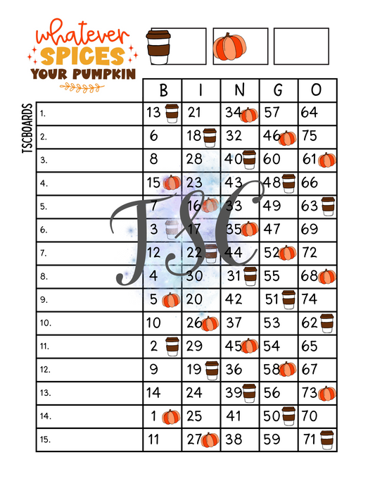 What Spices Your Pumpkin Bingo Board 1-75 Ball