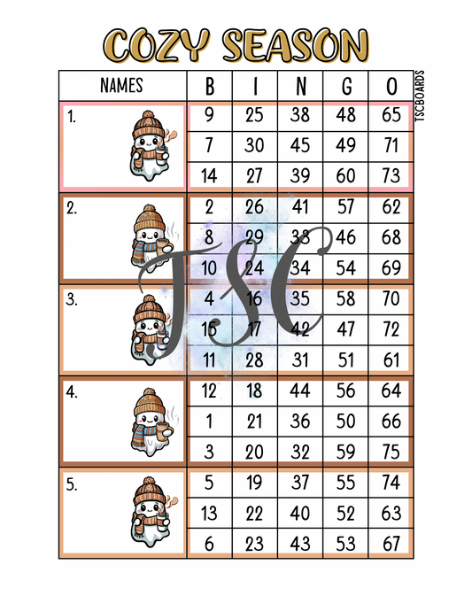 Cozy Season Block Bingo Board 1-75 Ball