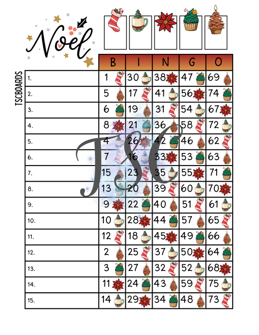 Noel Bingo Board 1-75 Ball