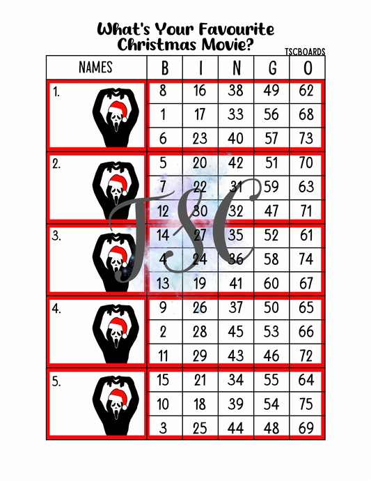 What’s your favourite Christmas movie? Block Bingo Board 1-75 Ball