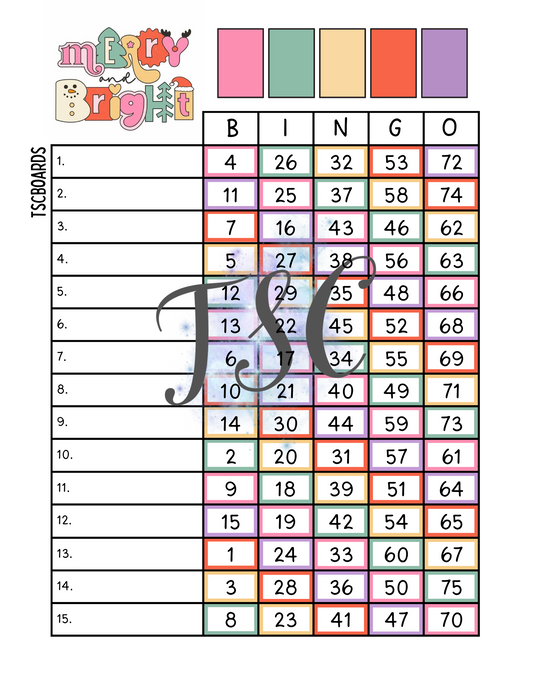 Merry & Bright Bingo Board 1-75 Ball
