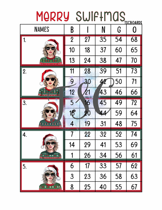 Merry Swiftmas Block Bingo Board 1-75 Ball