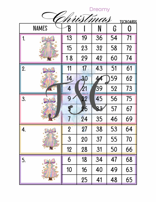 Dreamy Christmas Block Bingo Board 1-75 Ball