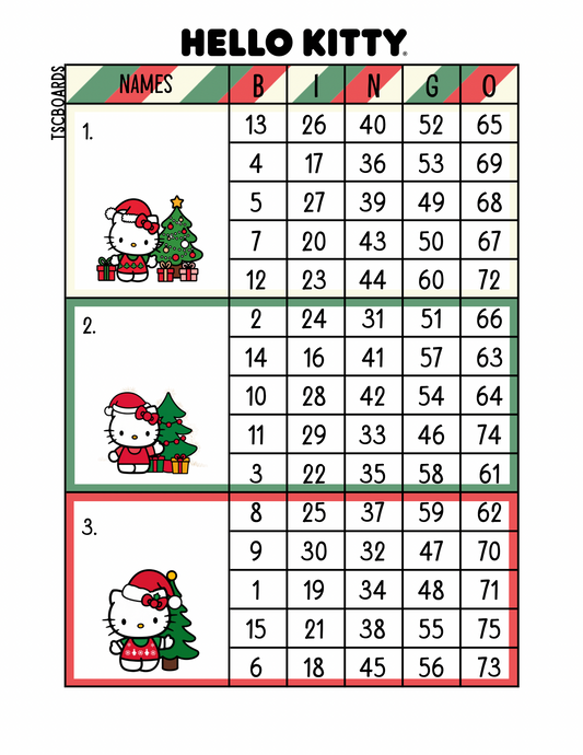 Hello Kitty Christmas Mega Block Bingo Board 1-75 Ball