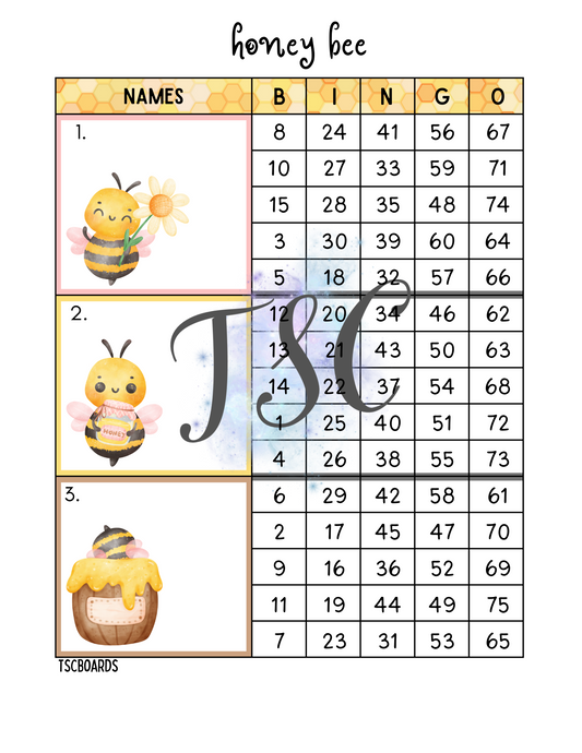 Honey Bee Mega Block Bingo Board 1-75 Ball