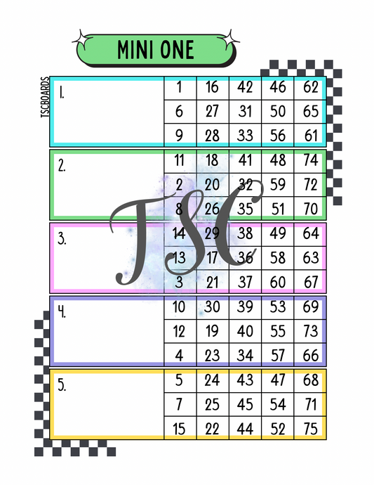 Wednesday Mini 1 Block Bingo Board 1-75 Ball