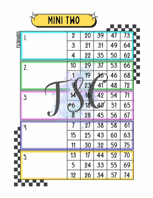 Wednesday Mini 2 Block Bingo Board 1-75 Ball