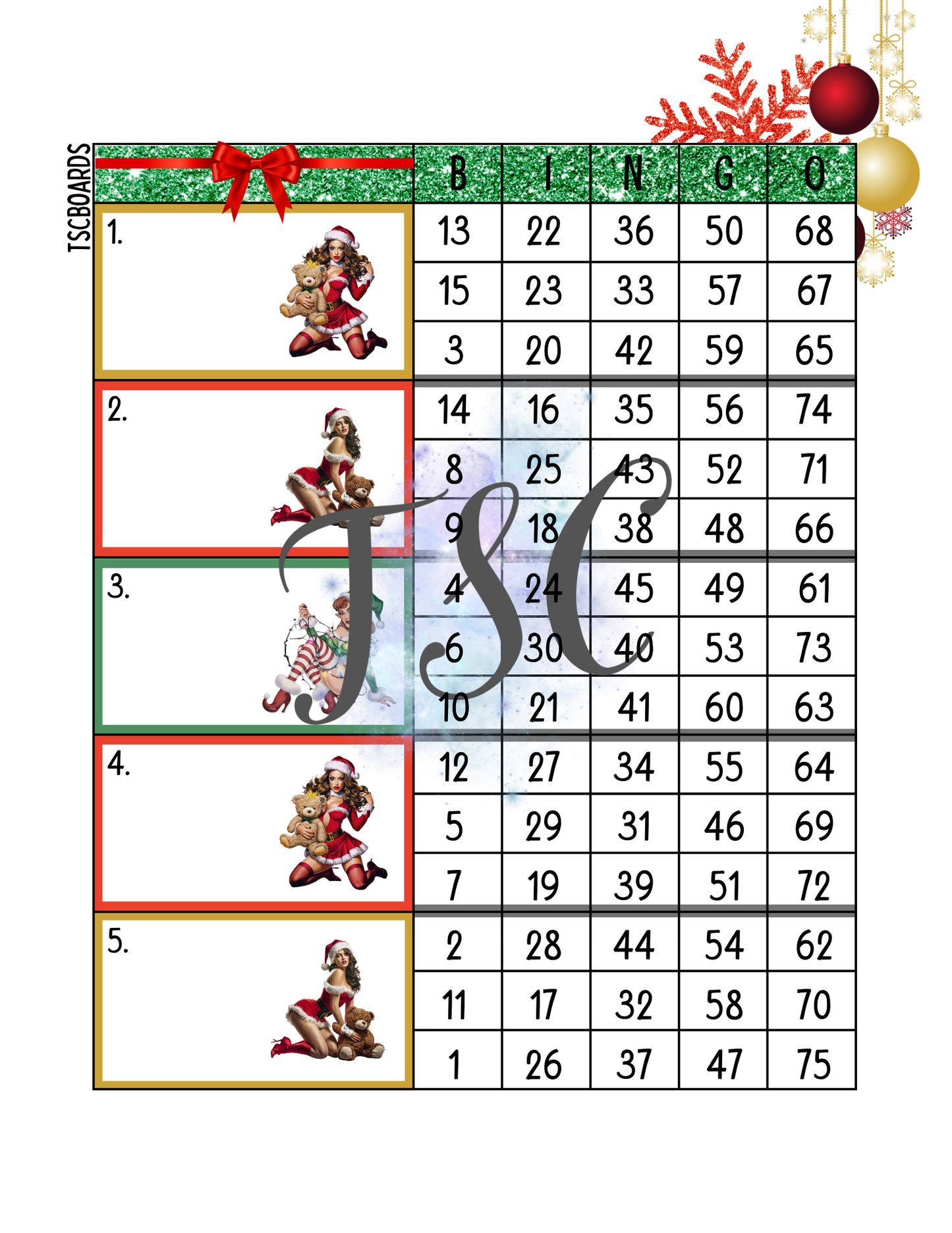 Santa’s Favourite Ho Block Bingo Board 1-75 Ball