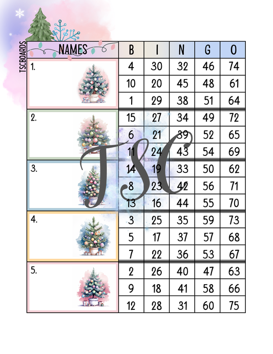 Pastel Tree Block Bingo Board 1-75 Ball