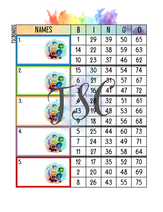 Inside Out Block Bingo Board 1-75 Ball