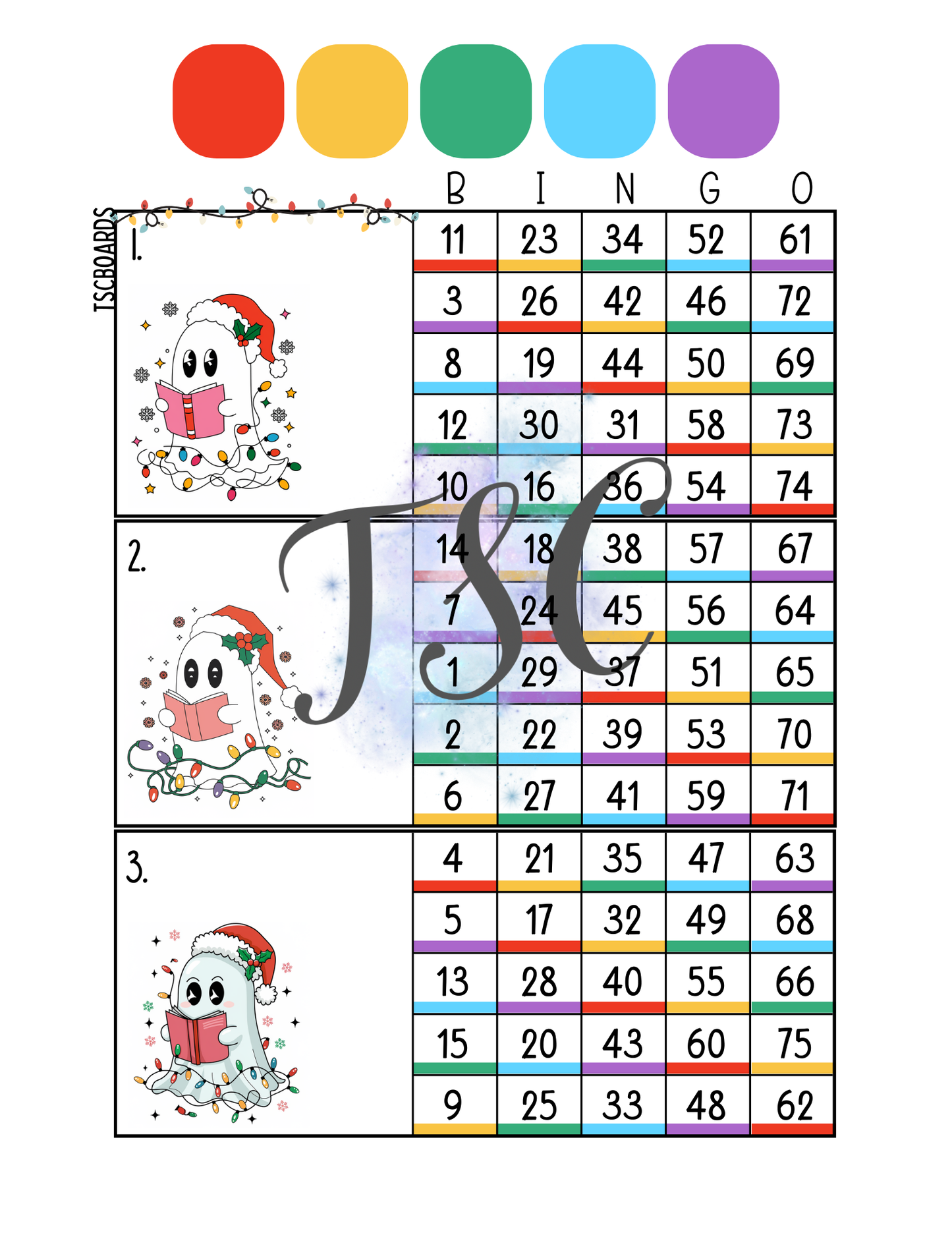 Christmas Light Ghost Mega Advance Block Bingo Board 1-75 Ball