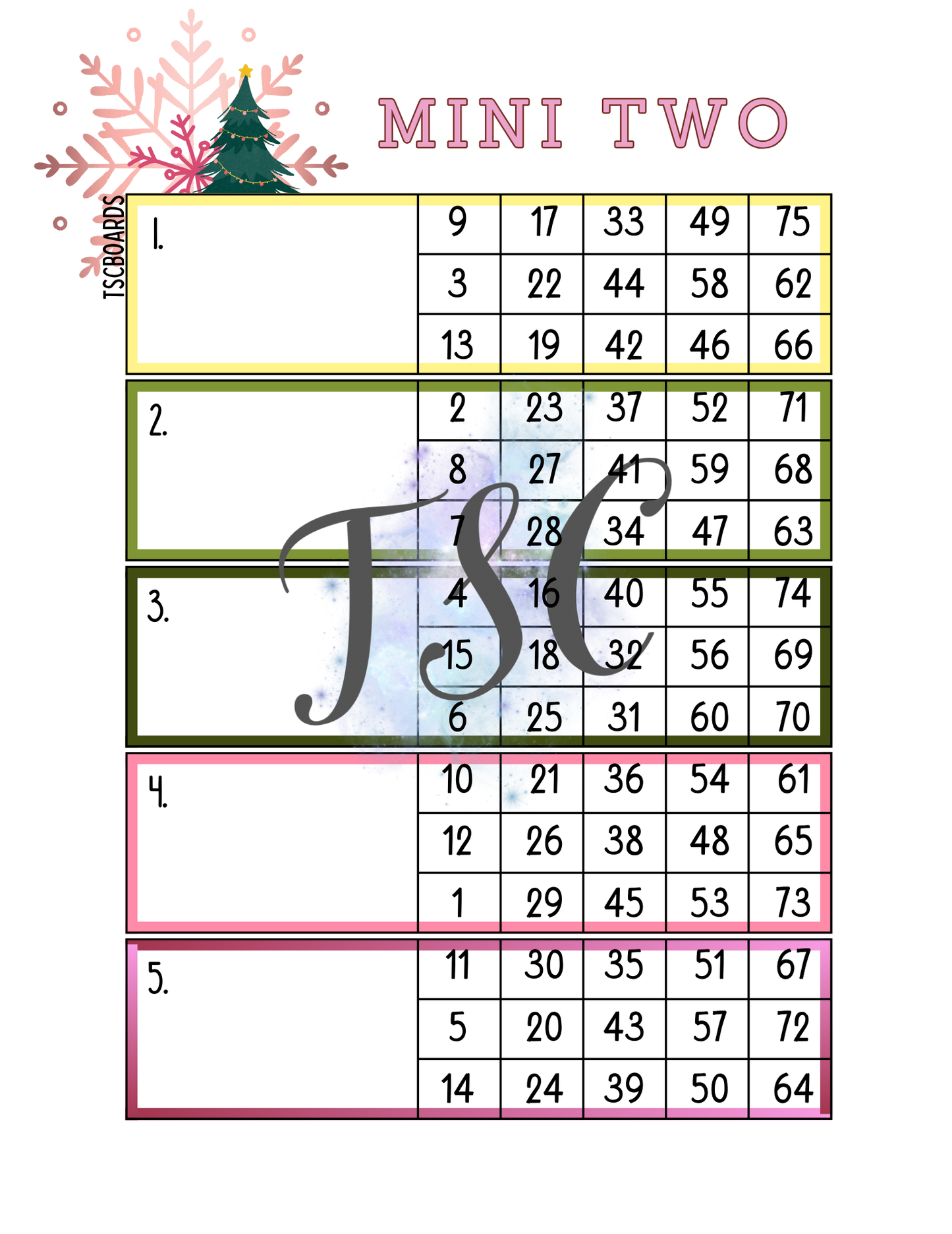 Ho Ho Ho Mini 2 Block Bingo Board 1-75 Ball