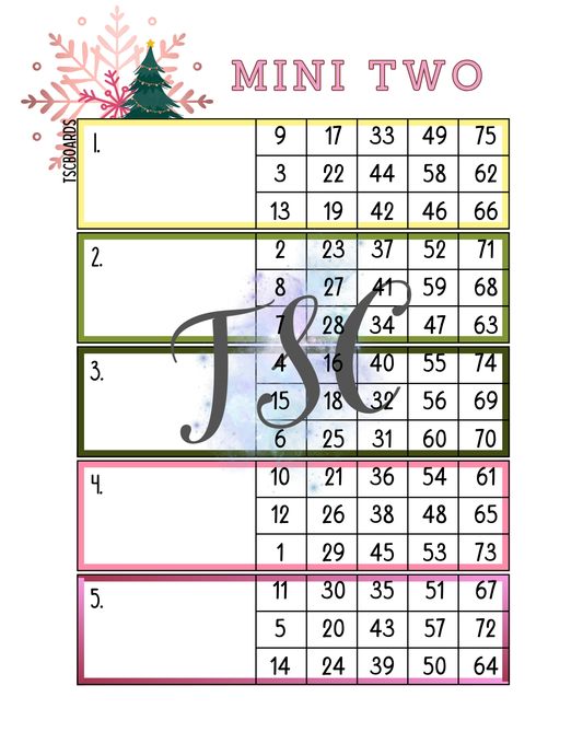 Ho Ho Ho Mini 2 Block Bingo Board 1-75 Ball