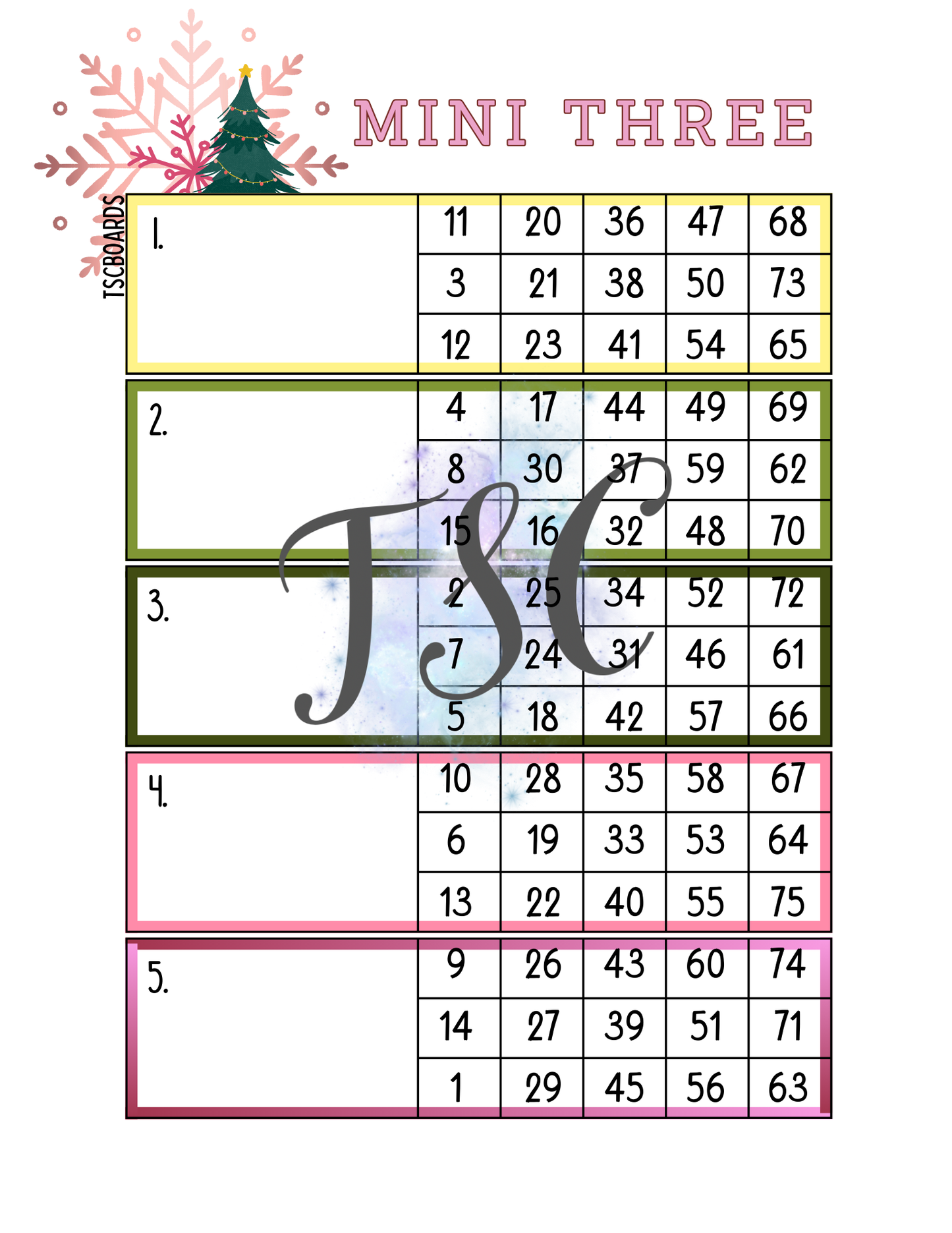 Ho Ho Ho Mini 3 Block Bingo Board 1-75 Ball