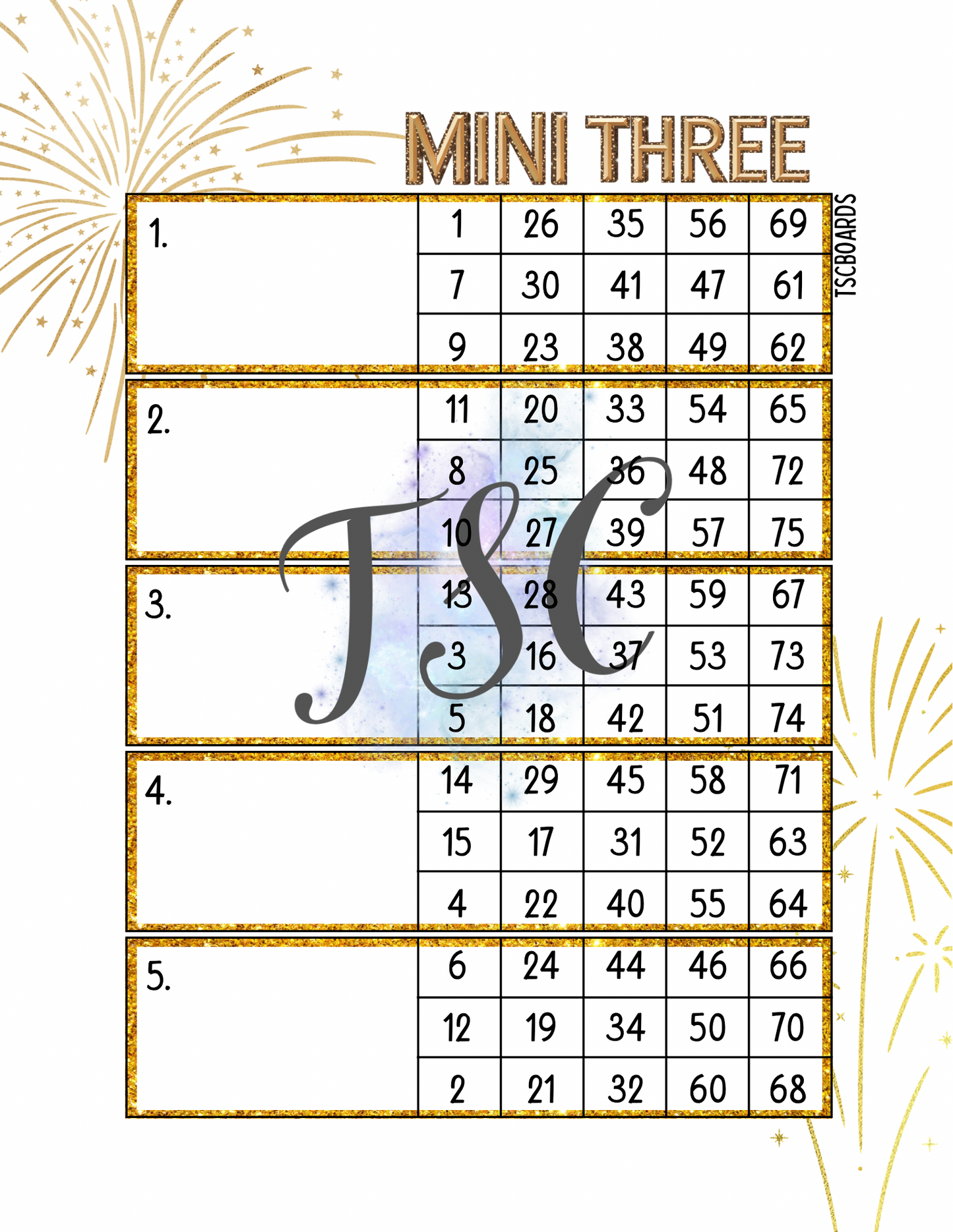 Mini 3 New Year Block Bingo Board 1-75 Ball