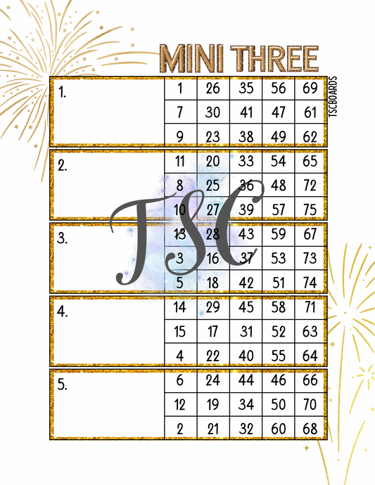 Mini 3 New Year Block Bingo Board 1-75 Ball