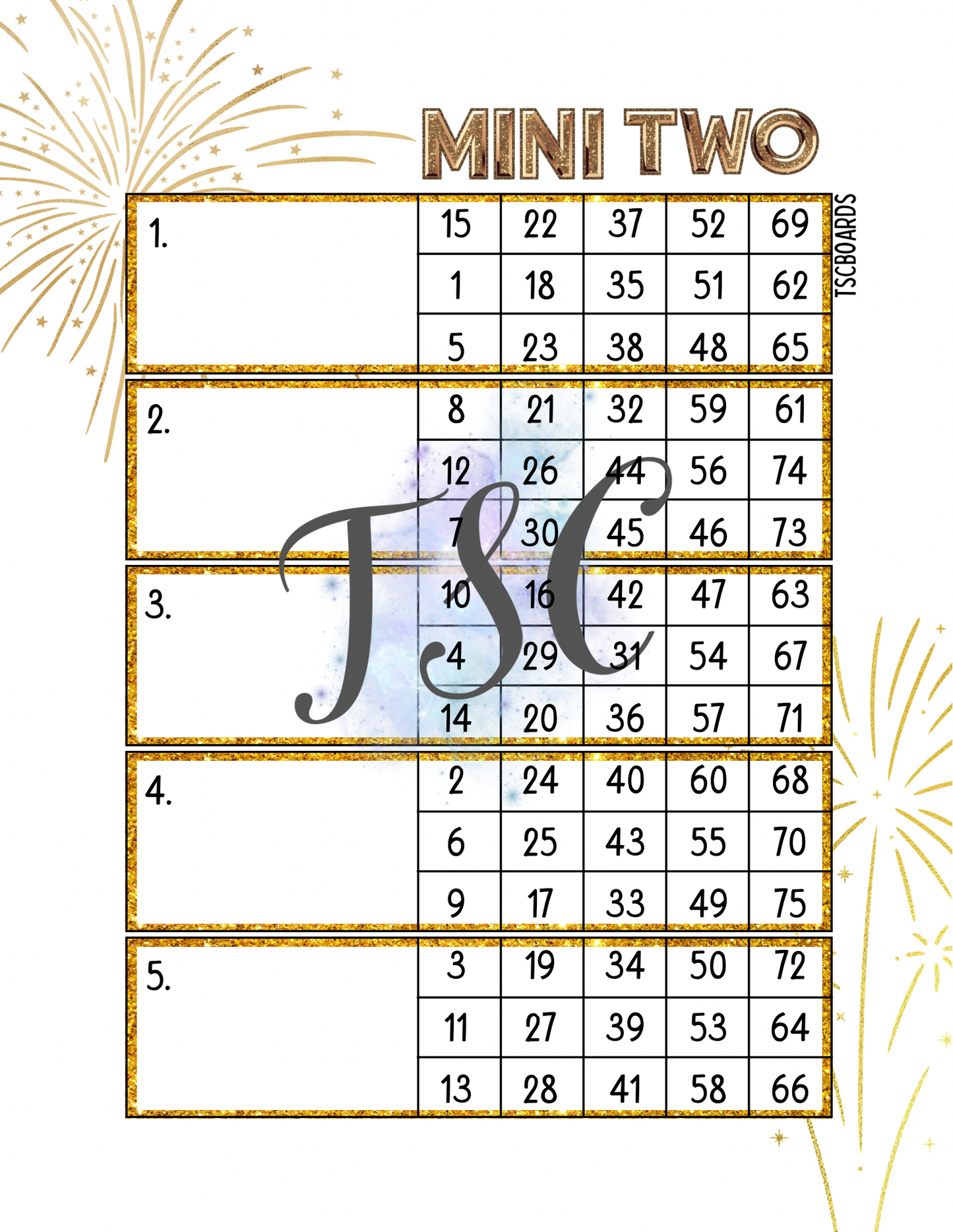 Mini 2 New Year Block Bingo Board 1-75 Ball