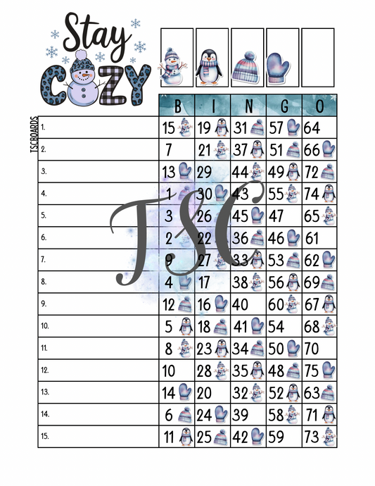 Stay Cozy Bingo Board 1-75 Ball