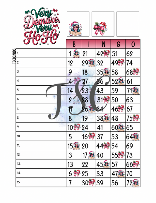 Very Demure, Very Ho Ho Bingo Board 1-75 Ball