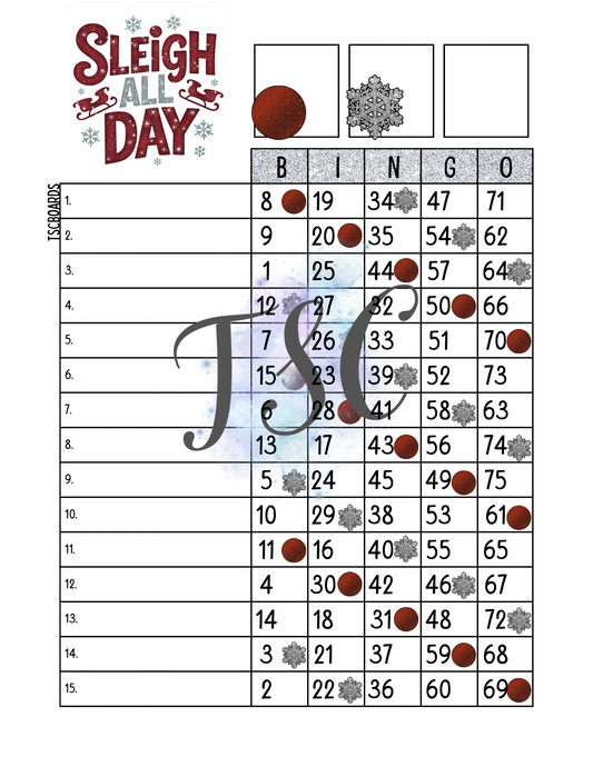 Sleigh All Day Bingo Board 1-75 Ball