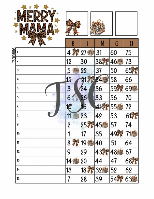 Merry Mama Bingo Board 1-75 Ball