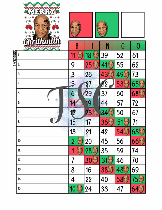 Merry Chrithmith Bingo Board 1-75 Ball