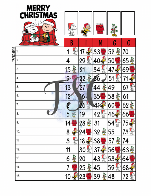 Merry Christmas Bingo Board 1-75 Ball