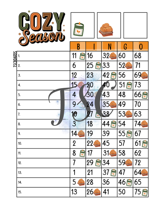 Cozy Season Bingo Board 1-75 Ball