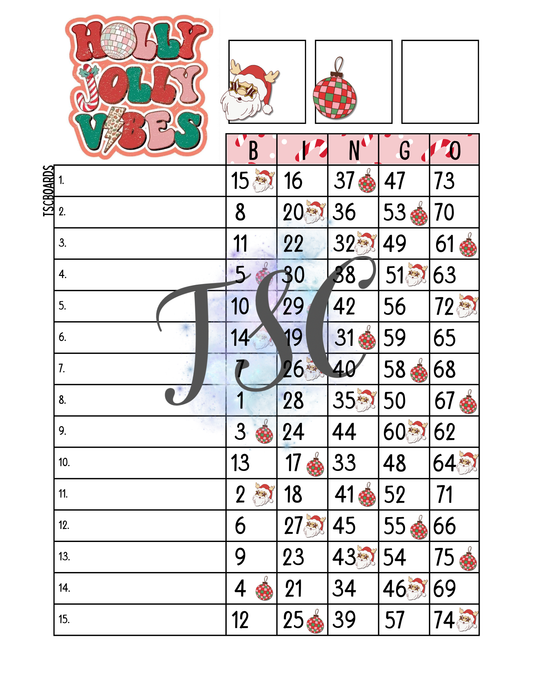 Holly Jolly Vibes Bingo Board 1-75 Balls