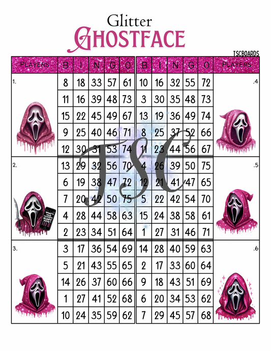 Glitter Ghostface Double Mega Block Bingo Board 1-75 Ball