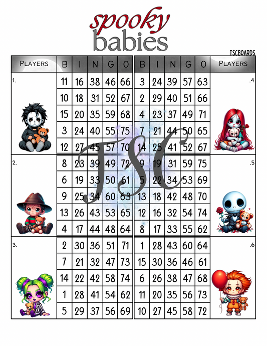 Spooky Babies Double Mega Block Bingo Board 1-75 Ball